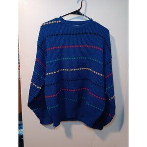 Vintage Pendleton Sweater Medium Blue Striped Crewneck Virgin Wool See Descripti